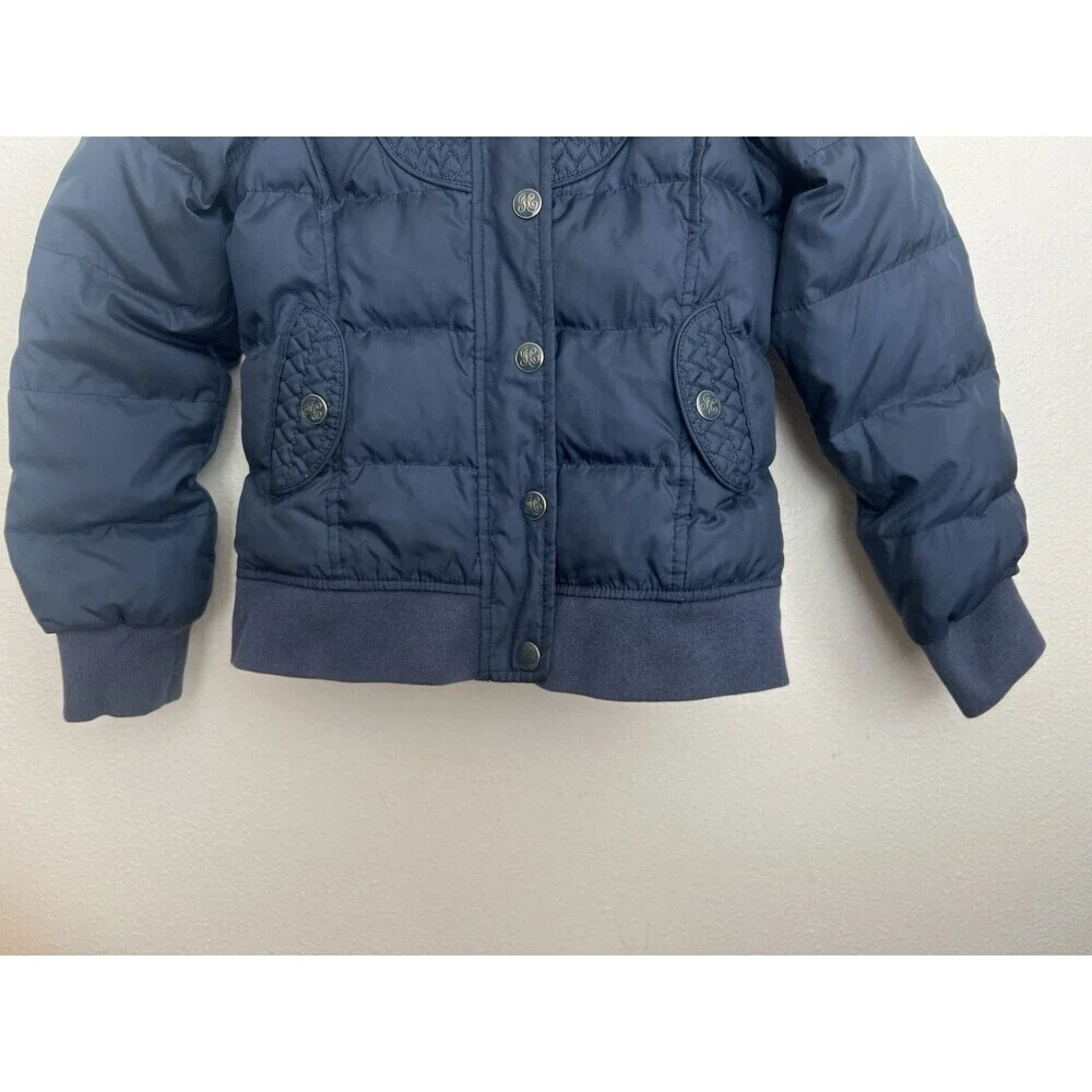 Y2K 90s Juicy Couture Puffer Jacket Navy Blue Hooded Bomber Streetwear Girls 10